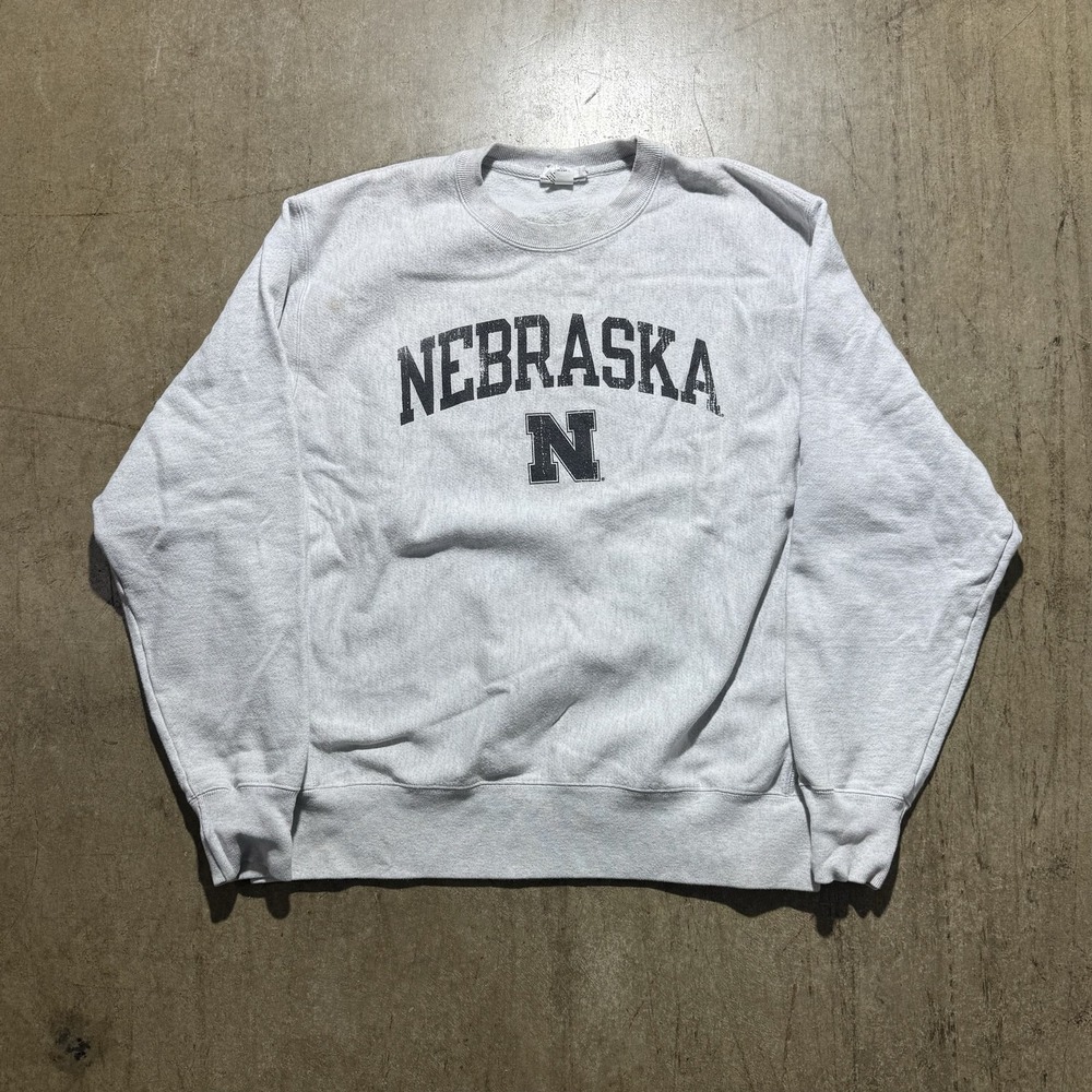 Nebraska Cornhuskers Sweatshirt Mens Large Gray NCAA Champion Reverse Weave